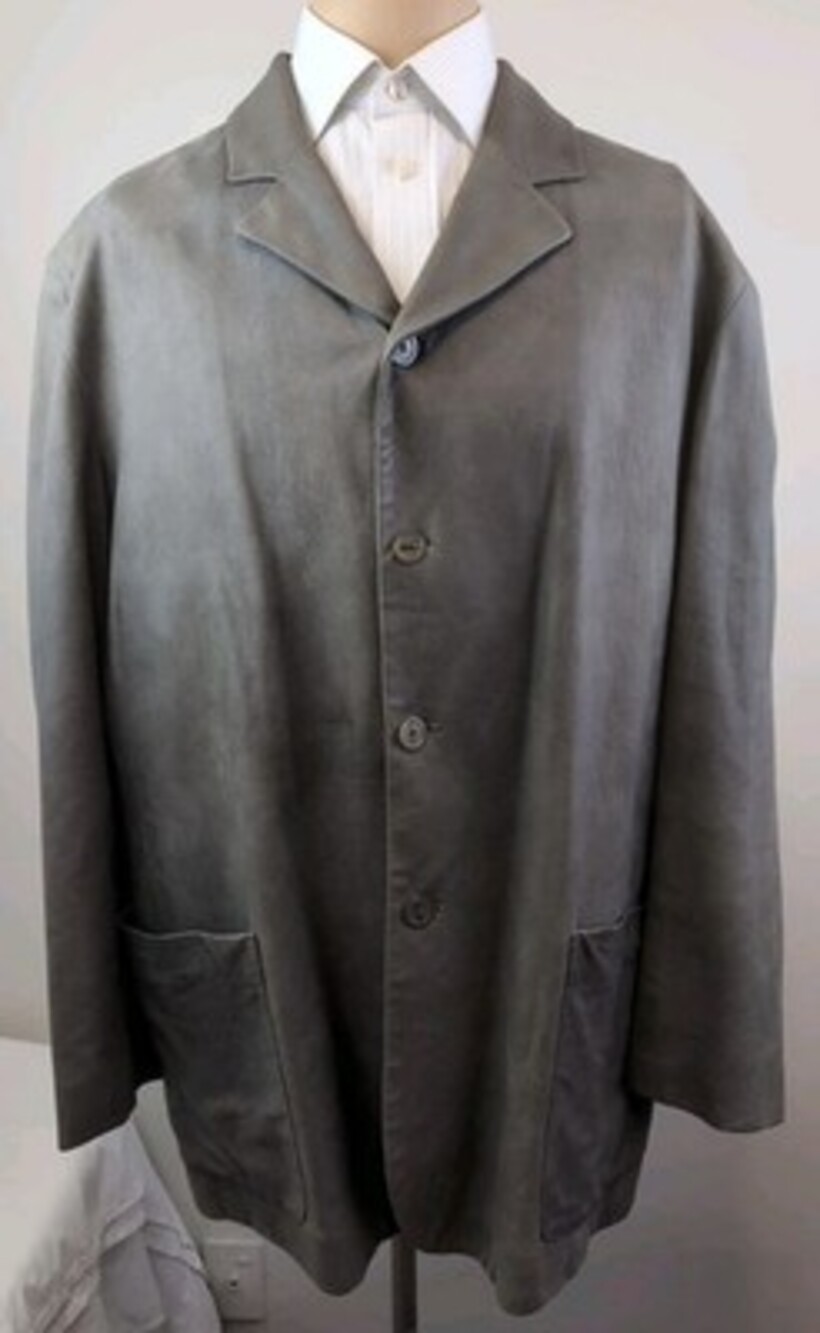 Seraphin Mens Gray Button Up Leather Collared Jacket Size 46R